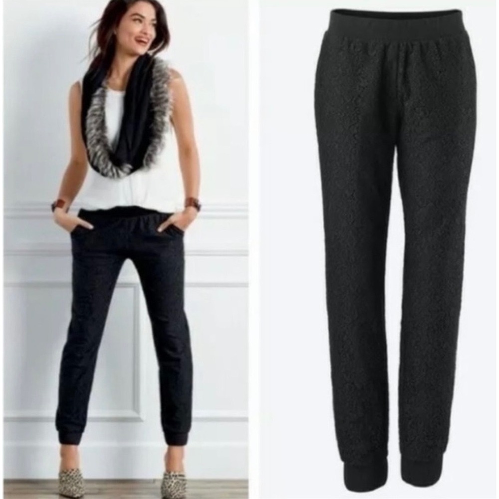 CAbi Black Lace Joggers Minimalist Business Casual Date Night Leisure Size Large